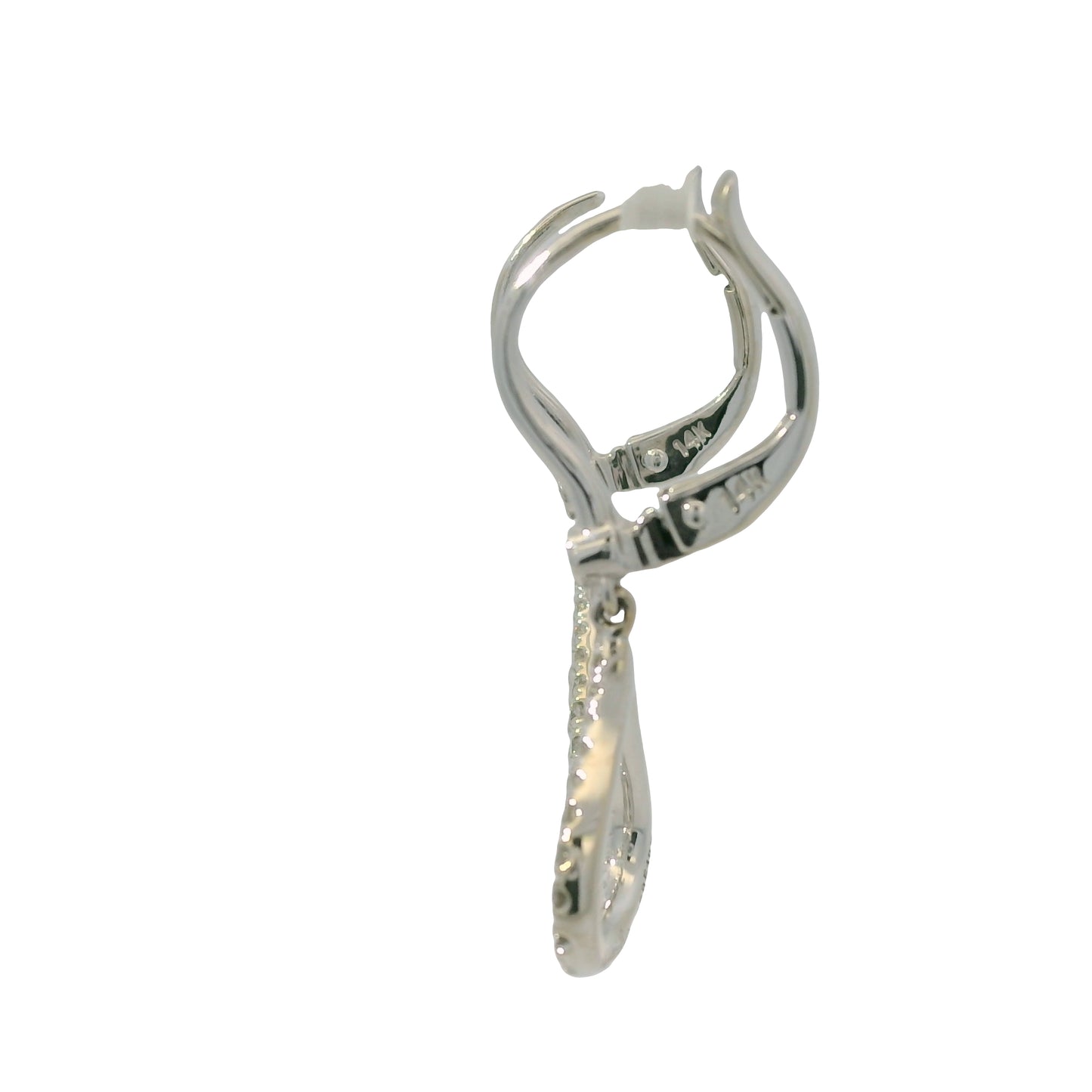 14K White Gold Natural Round Brilliant Cut Diamond Dangle Drop Earrings