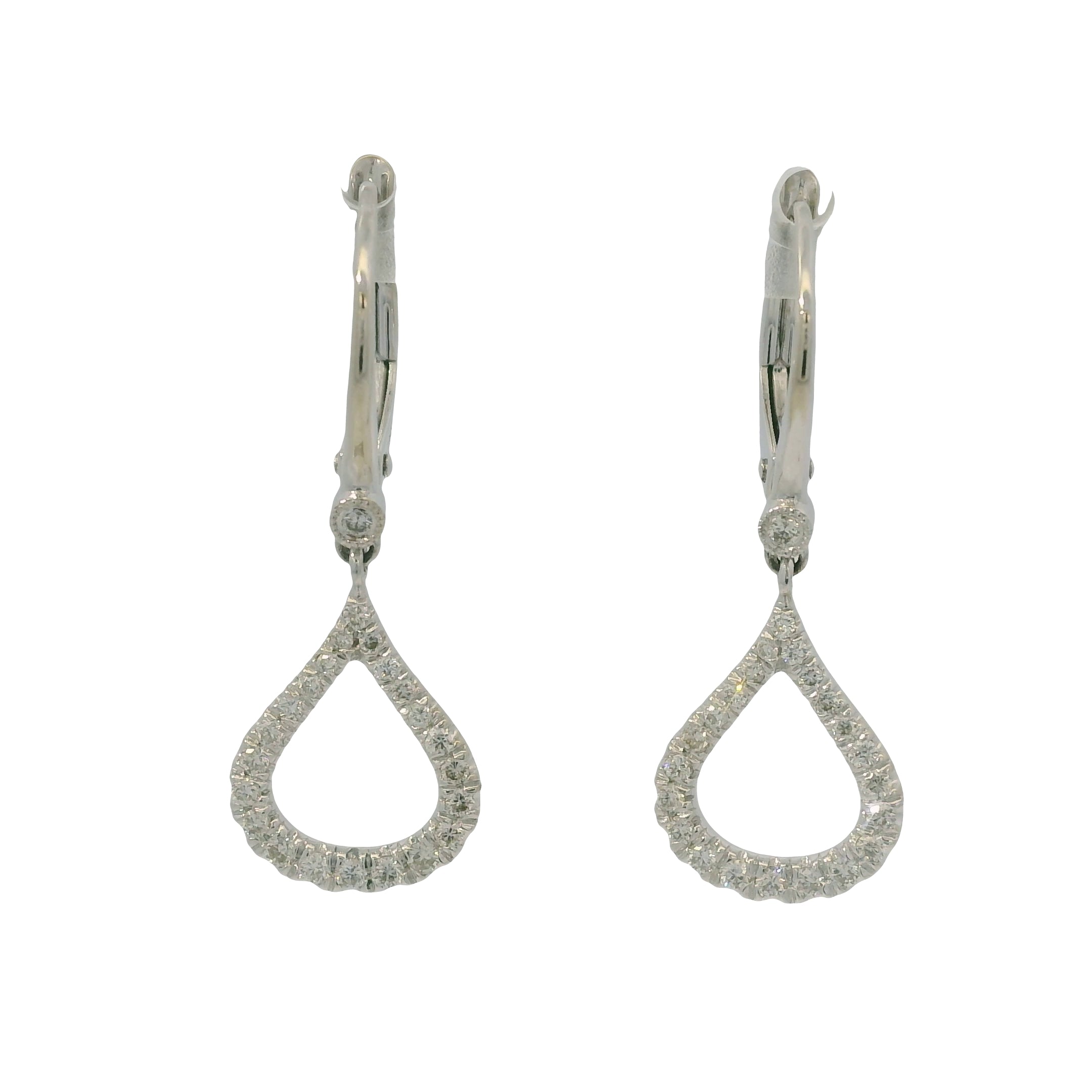 14K White Gold Natural Round Brilliant Cut Diamond Dangle Drop Earrings