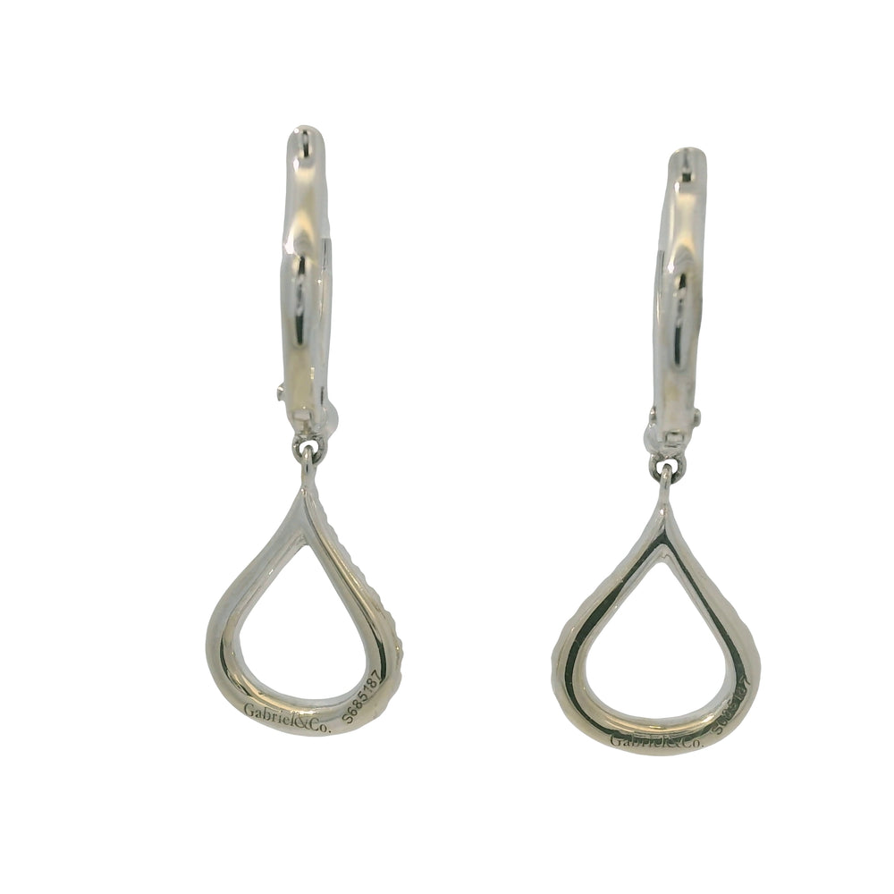 14K White Gold Natural Round Brilliant Cut Diamond Dangle Drop Earrings