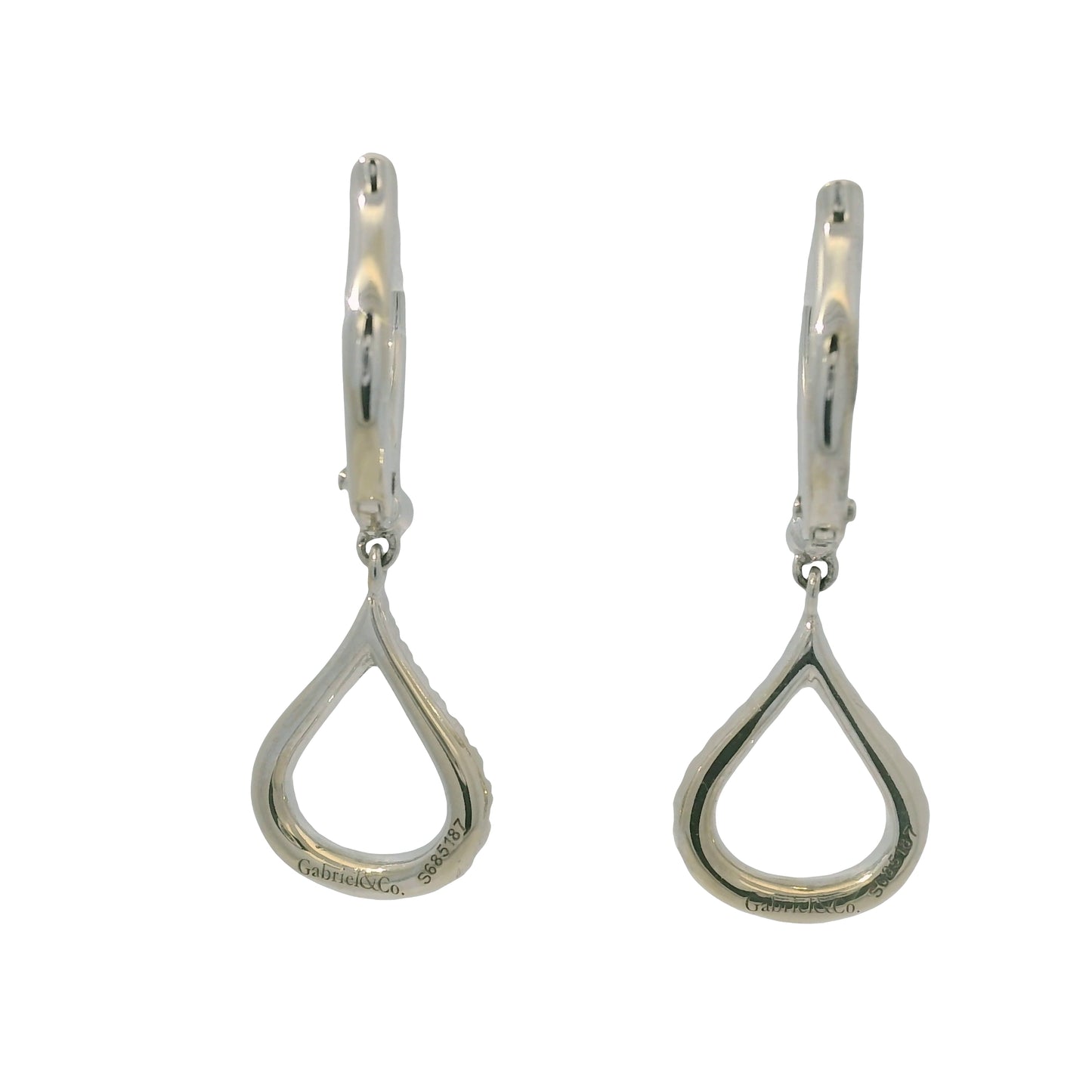 14K White Gold Natural Round Brilliant Cut Diamond Dangle Drop Earrings