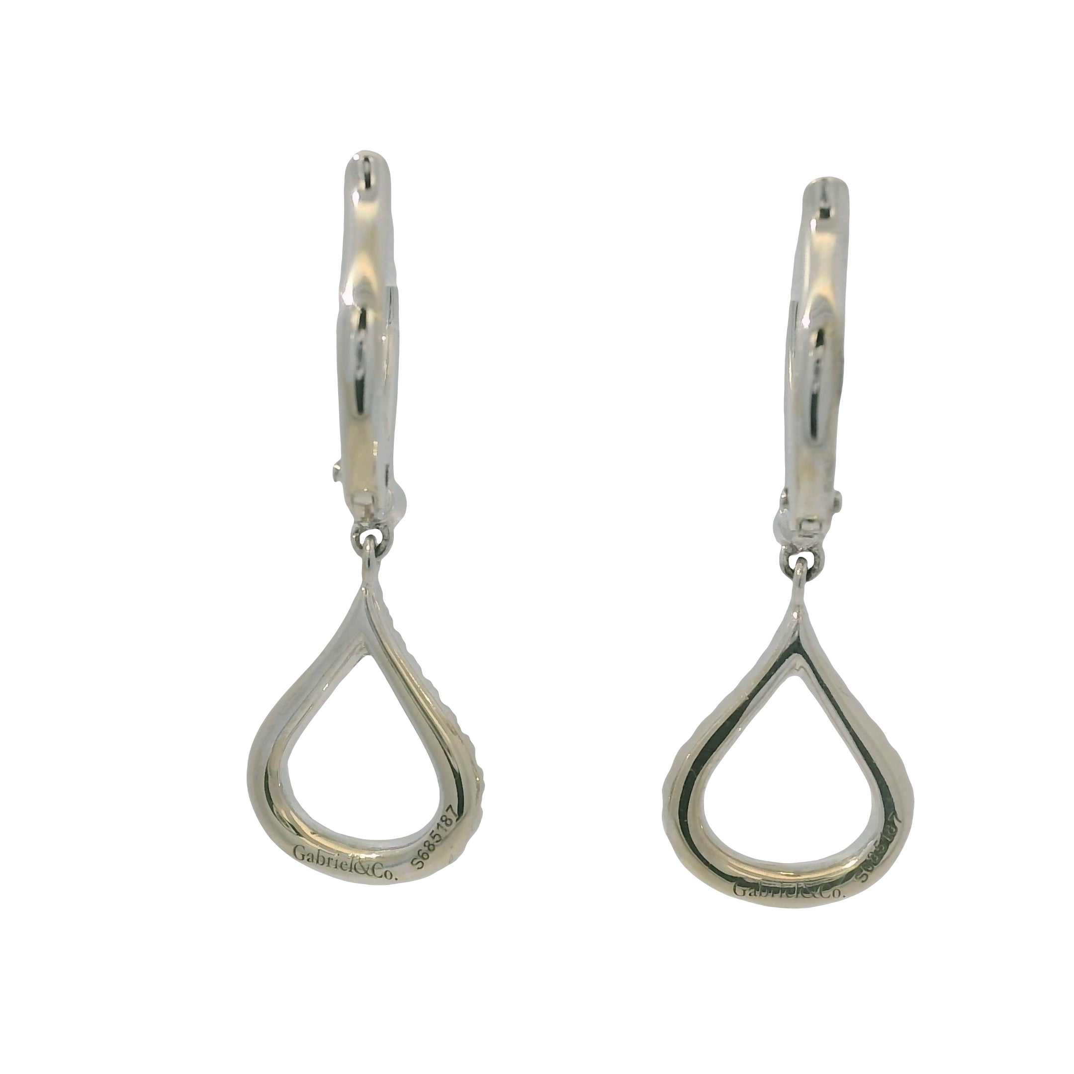 14K White Gold Natural Round Brilliant Cut Diamond Dangle Drop Earrings