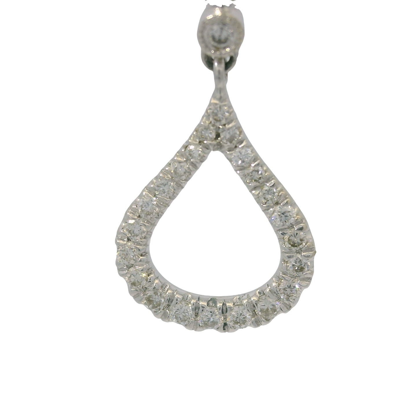 14K White Gold Natural Round Brilliant Cut Diamond Dangle Drop Earrings