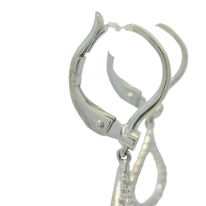 14K White Gold Natural Round Brilliant Cut Diamond Dangle Drop Earrings