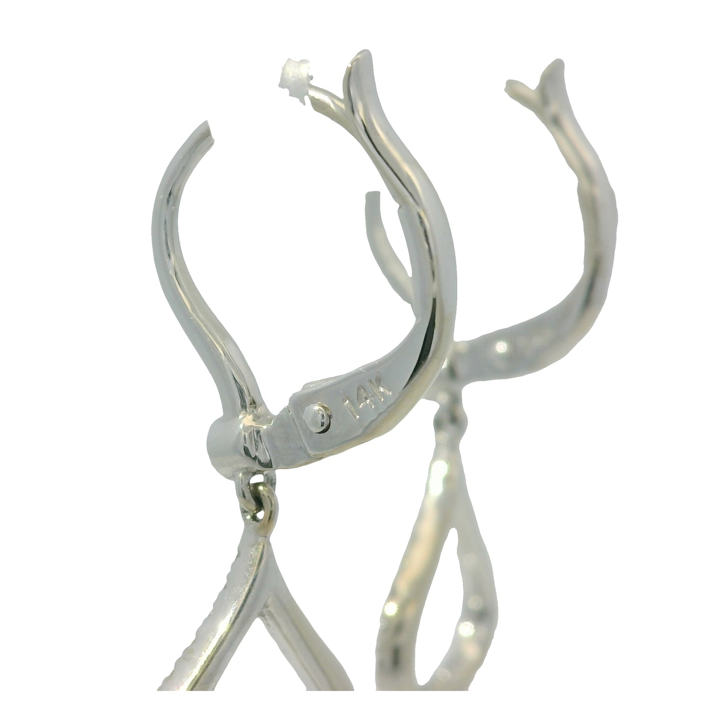 14K White Gold Natural Round Brilliant Cut Diamond Dangle Drop Earrings