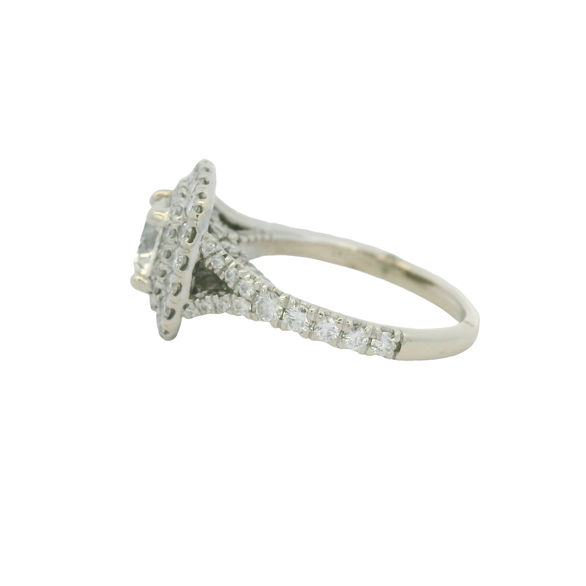 GIA 14KW Gold Natural Round Brilliant Diamond Double Halo Engagement Ring