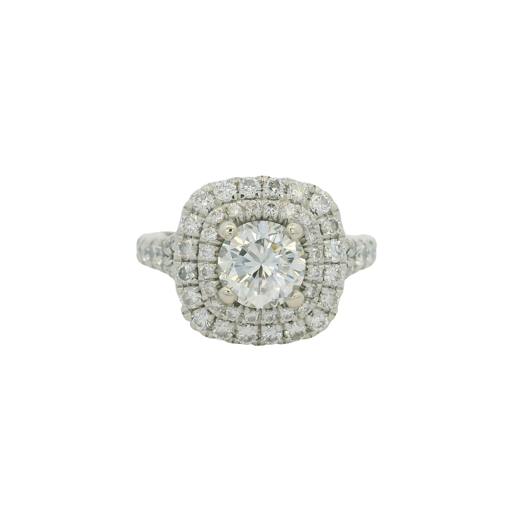 GIA 14KW Gold Natural Round Brilliant Diamond Double Halo Engagement Ring
