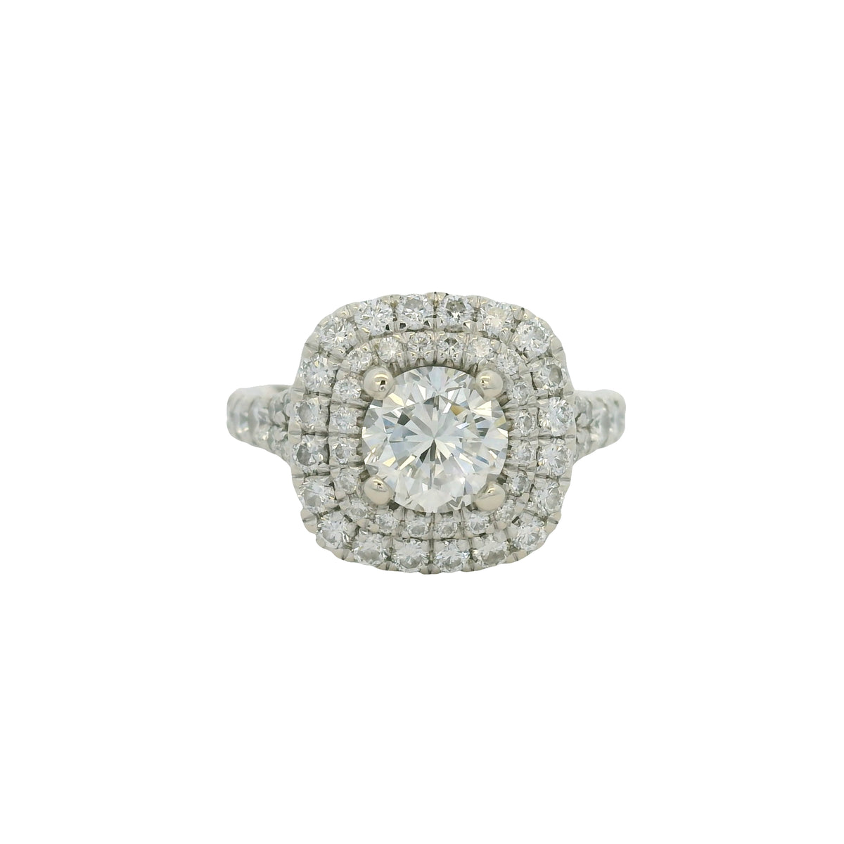 GIA 14KW Gold Natural Round Brilliant Diamond Double Halo Engagement Ring
