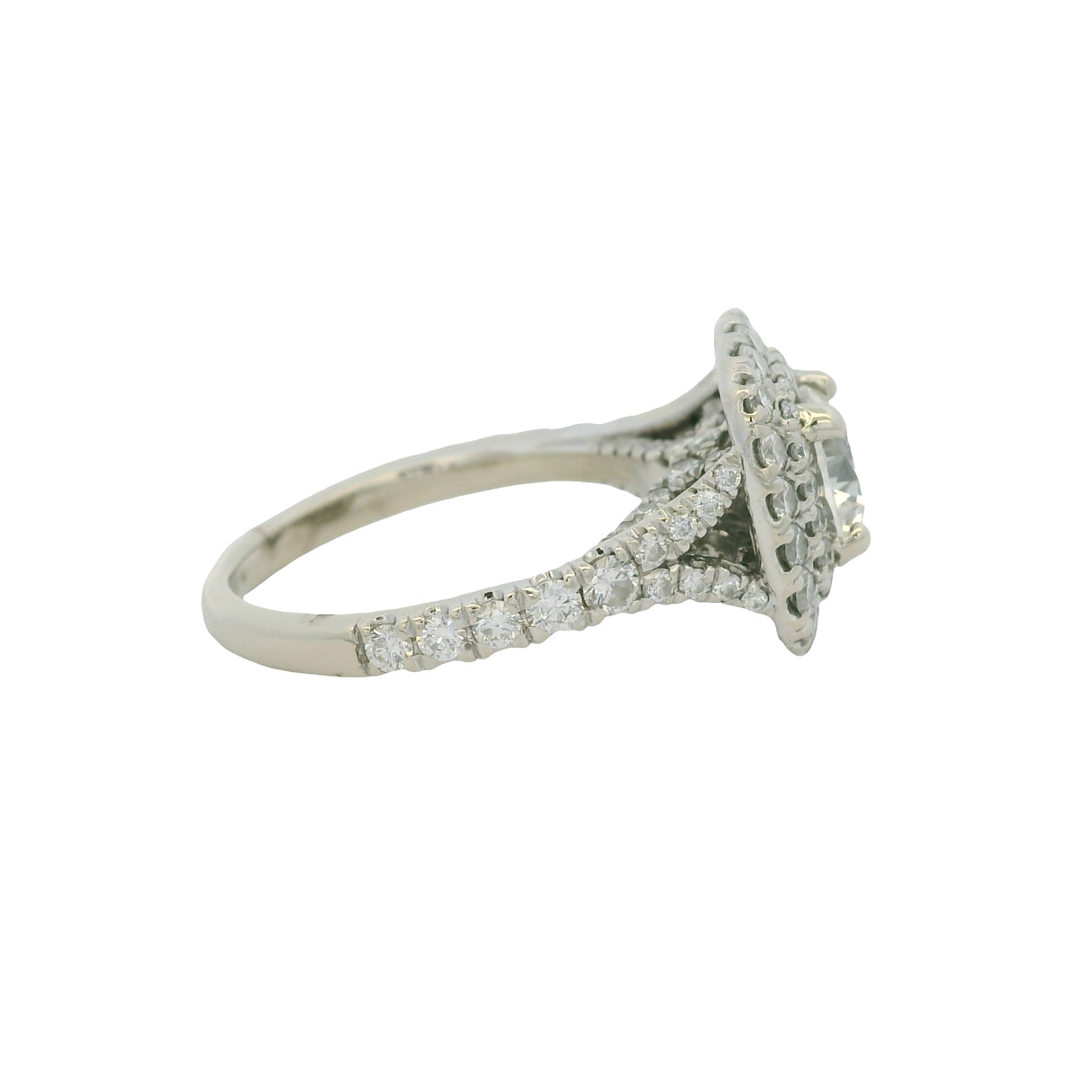 GIA 14KW Gold Natural Round Brilliant Diamond Double Halo Engagement Ring