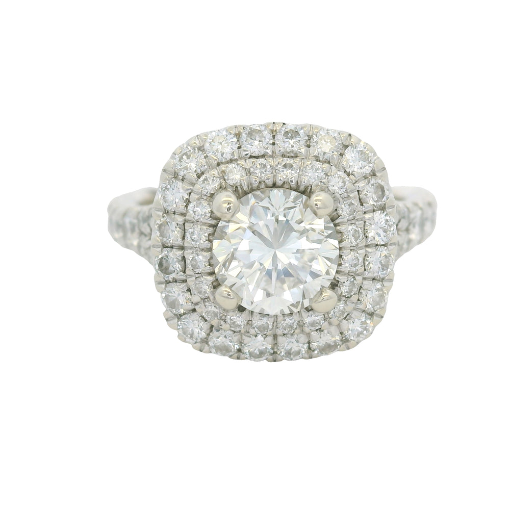 GIA 14KW Gold Natural Round Brilliant Diamond Double Halo Engagement Ring