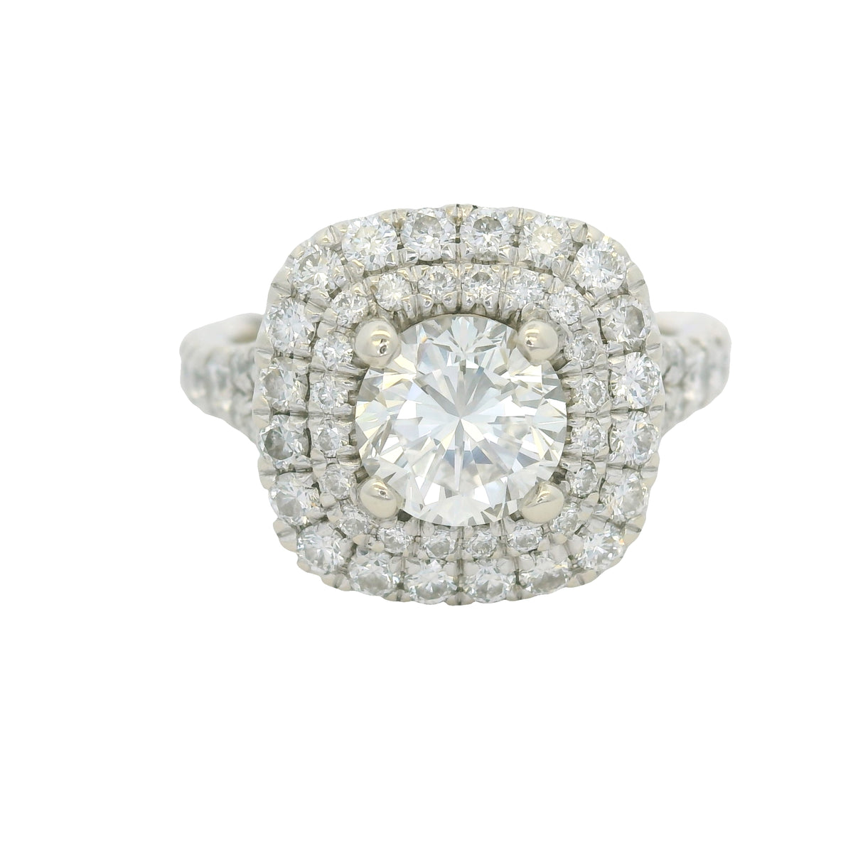 GIA 14KW Gold Natural Round Brilliant Diamond Double Halo Engagement Ring