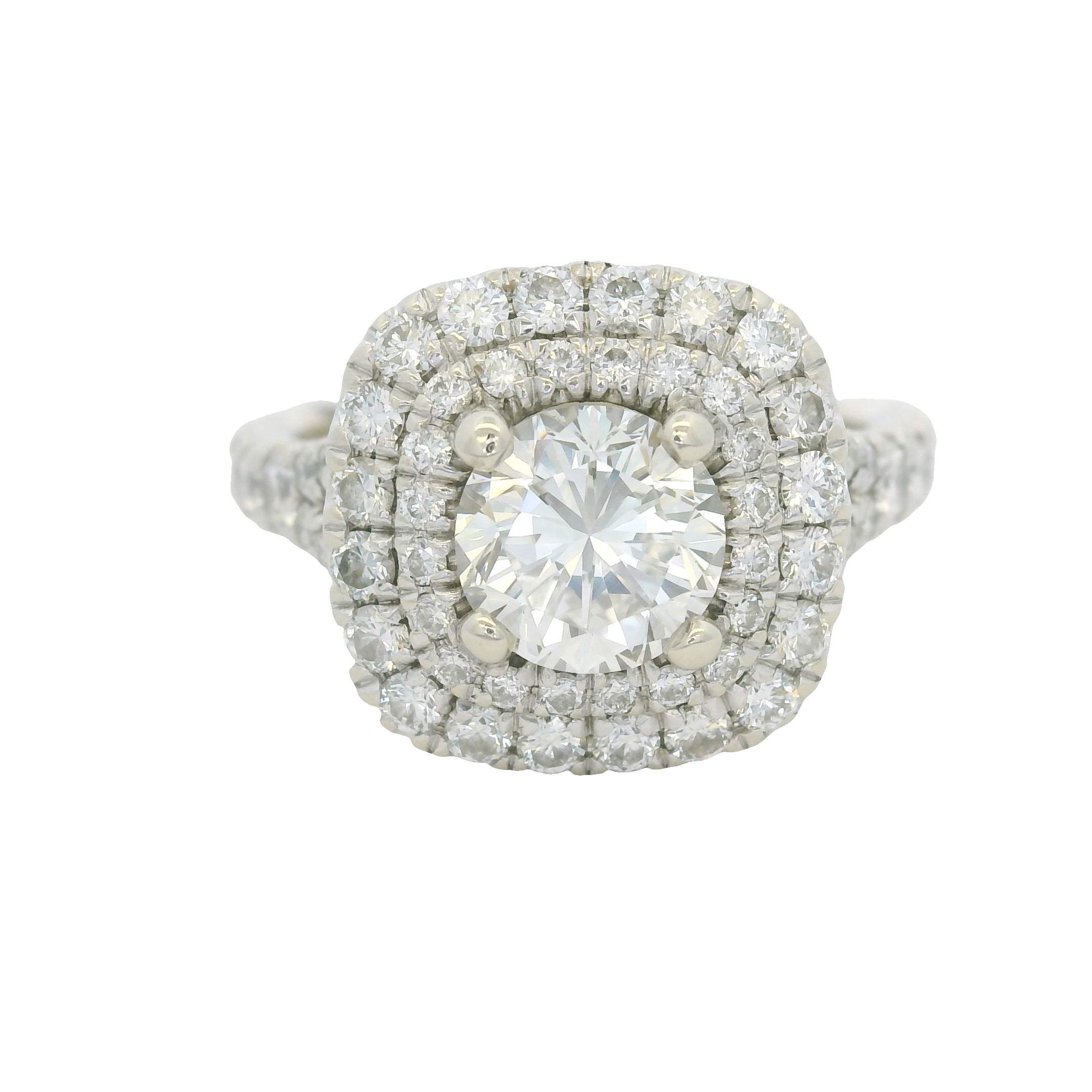 GIA 14KW Gold Natural Round Brilliant Diamond Double Halo Engagement Ring