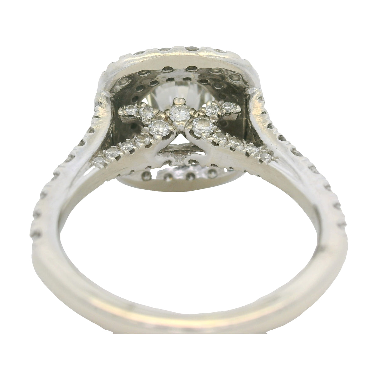 GIA 14KW Gold Natural Round Brilliant Diamond Double Halo Engagement Ring
