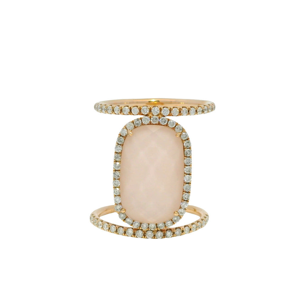 Meira T 14k Rose Gold Rose Quartz &amp; Diamond Halo Double Band Ring