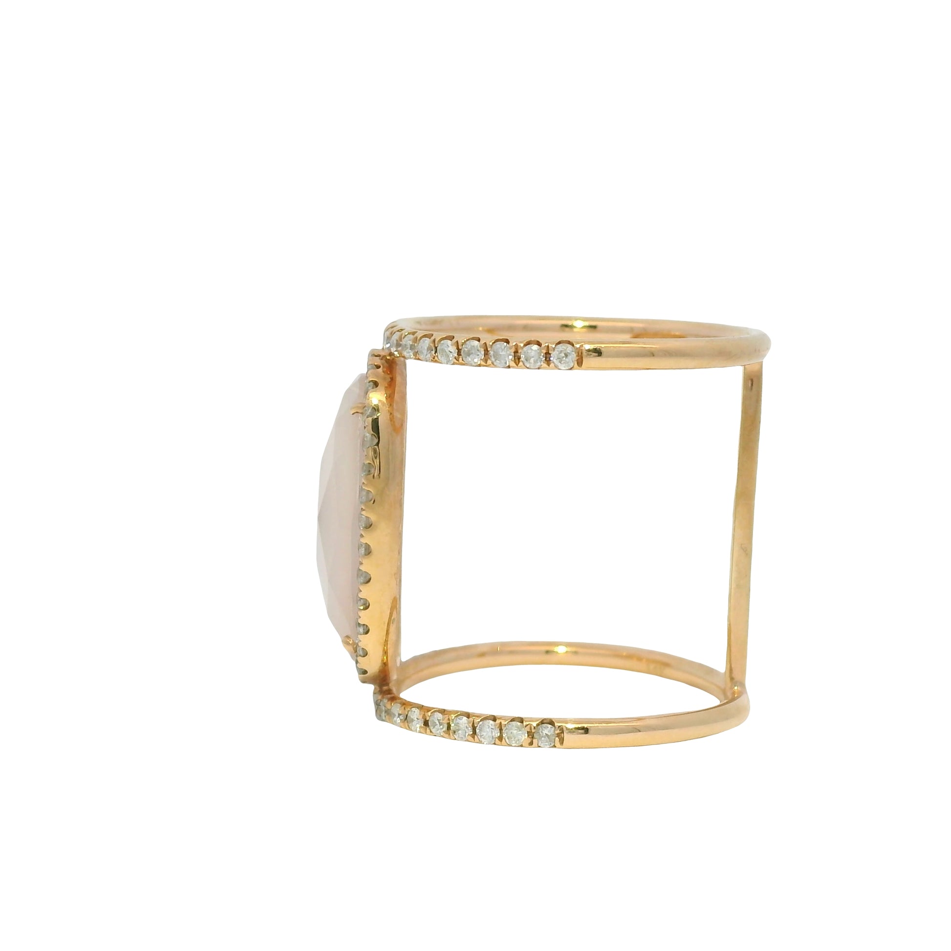 Meira T 14k Rose Gold Rose Quartz &amp; Diamond Halo Double Band Ring