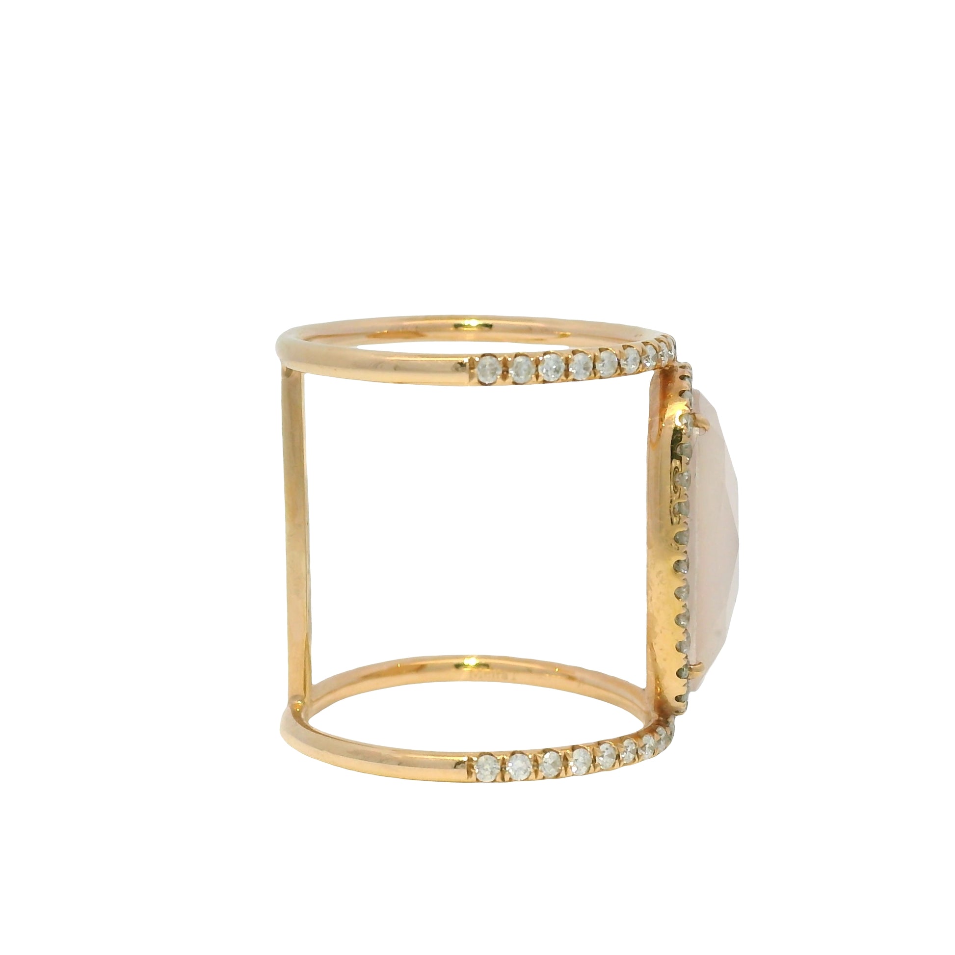 Meira T 14k Rose Gold Rose Quartz &amp; Diamond Halo Double Band Ring