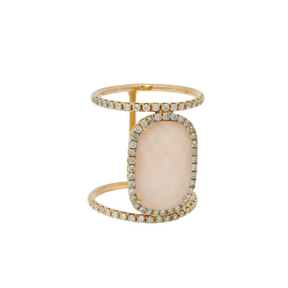 Meira T 14k Rose Gold Rose Quartz &amp; Diamond Halo Double Band Ring