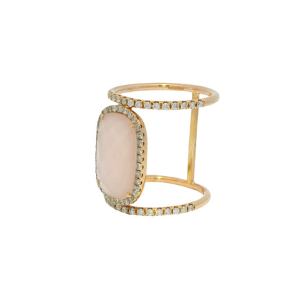Meira T 14k Rose Gold Rose Quartz &amp; Diamond Halo Double Band Ring