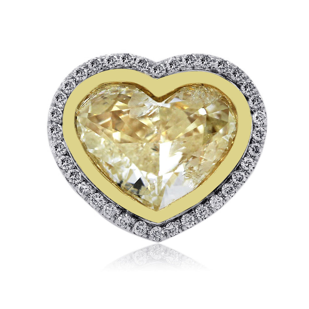18k Two Tone Gold 8.32ct Heart Shaped Fancy Yellow Diamond Engagement Ring