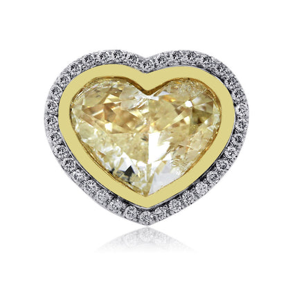 18k Two Tone Gold 8.32ct Heart Shaped Fancy Yellow Diamond Engagement Ring
