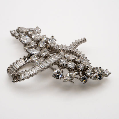 Platinum Natural 10.0 Carat Marquise, Round & Baguette Cut Diamond Brooch