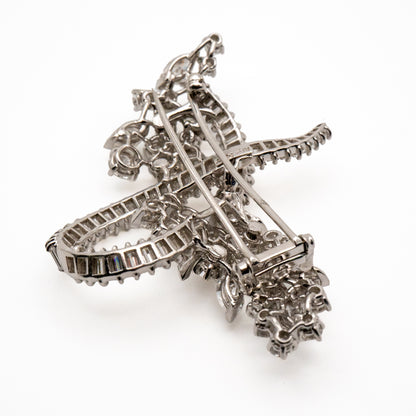 Platinum Natural 10.0 Carat Marquise, Round & Baguette Cut Diamond Brooch