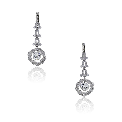 Platinum Cushion Shape Diamond Drop Dangle Earrings