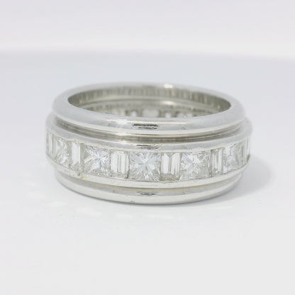 18k White Gold & Platinum Natural Emerald & Princess Cut Diamond Eternity Ring