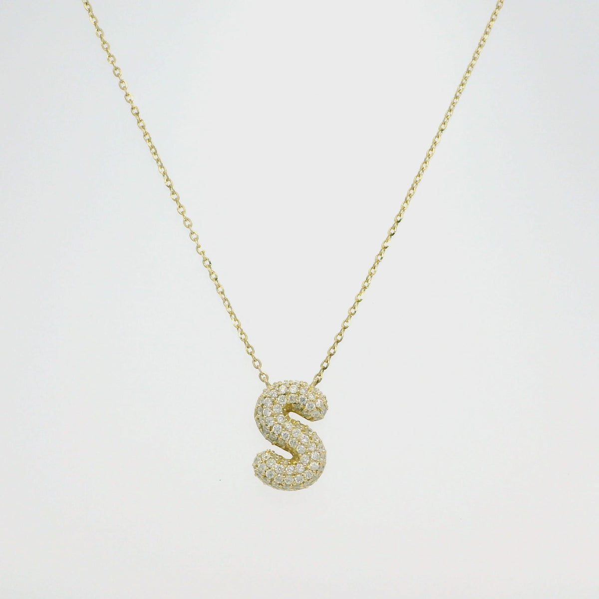 14k Yellow Gold Natural Diamond Pave "S" Initial Pendant Necklace
