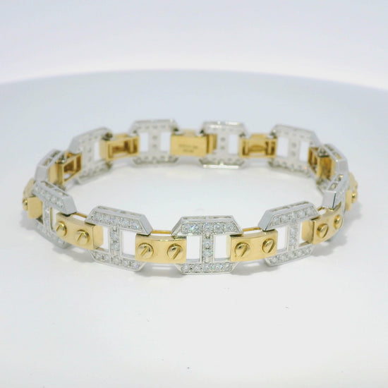 18k Two Tone Gold Natural Diamond Alternating Link Bracelet
