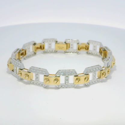 18k Two Tone Gold Natural Diamond Alternating Link Bracelet