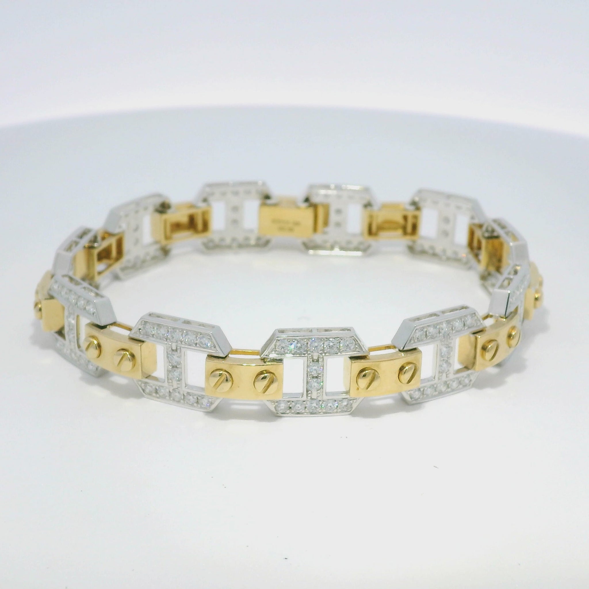 18k Two Tone Gold Natural Diamond Alternating Link Bracelet