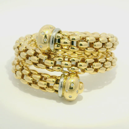 18k Yellow Gold Natural Diamond Textured Link Wrap Bracelet