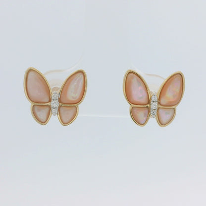 18k Yellow Gold Mother of Pearl & Diamond Butterfly Stud Earrings