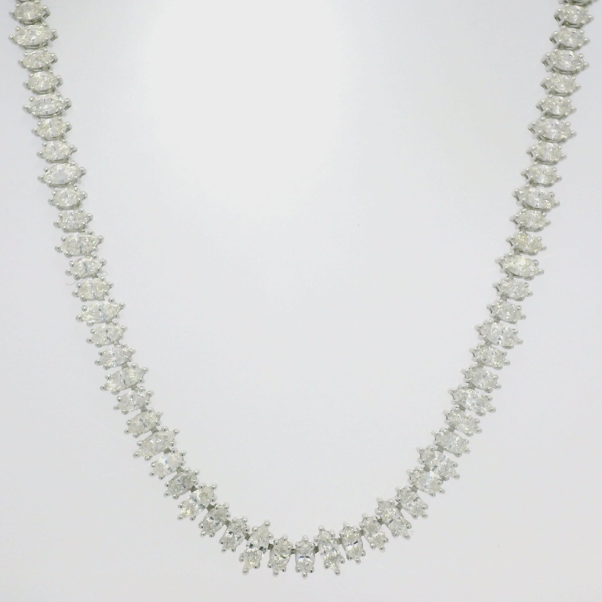 18k White Gold Natural Marquise Cut Diamond Adjustable Tennis Necklace