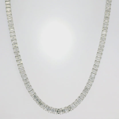 18k White Gold & Platinum Natural Emerald Cut Diamond Tennis Necklace