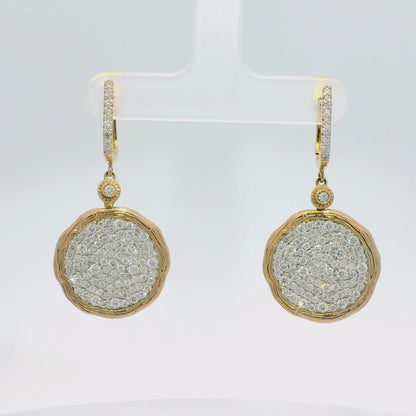 14k Rose Gold Natural 2.25 Carat Diamond Pave Textured Disc Earrings
