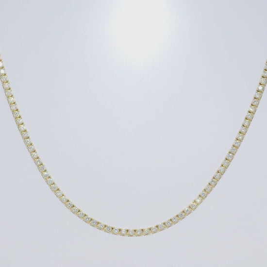 14k Yellow Gold Natural Round Brilliant Cut Diamond Tennis Necklace