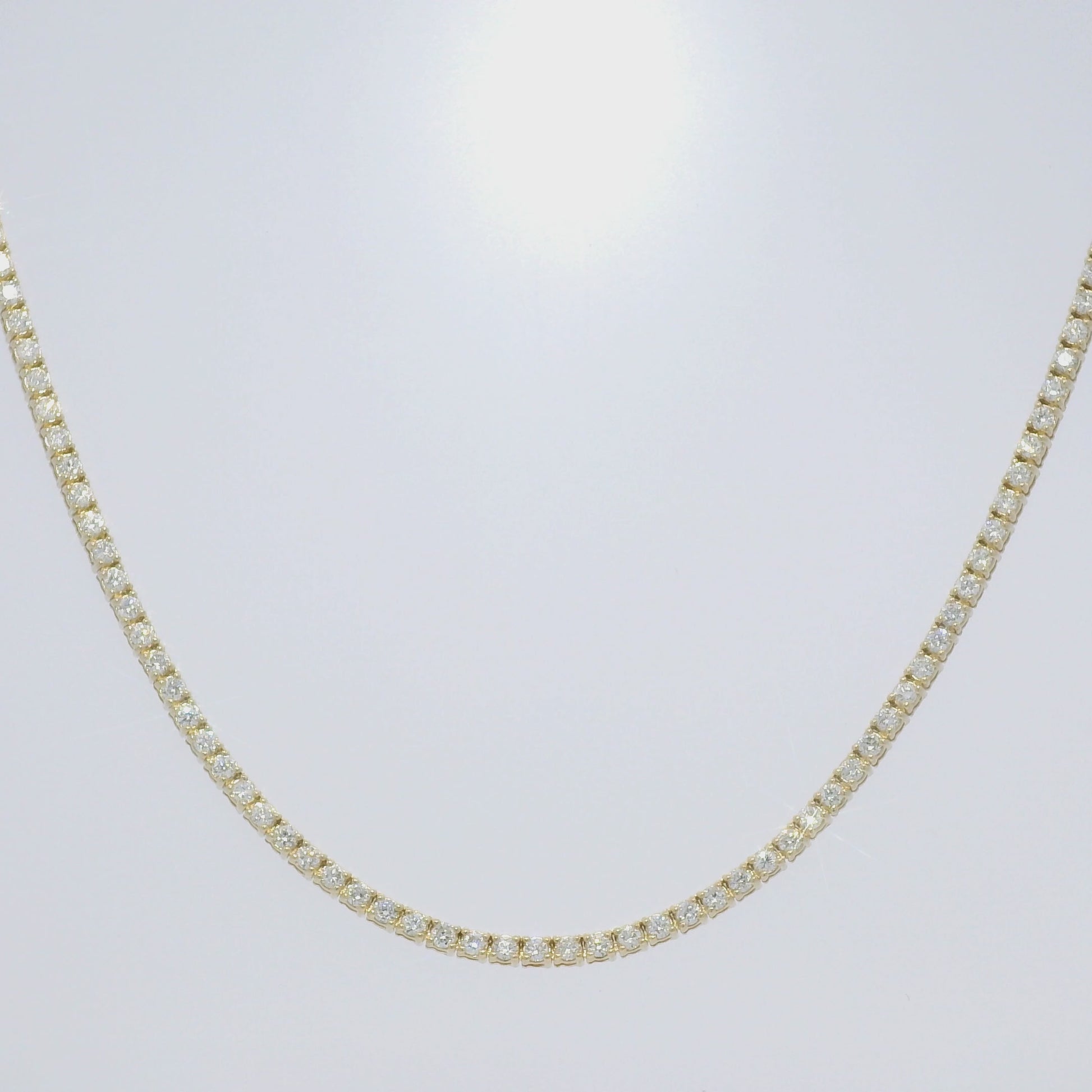 14k Yellow Gold Natural Round Brilliant Cut Diamond Tennis Necklace