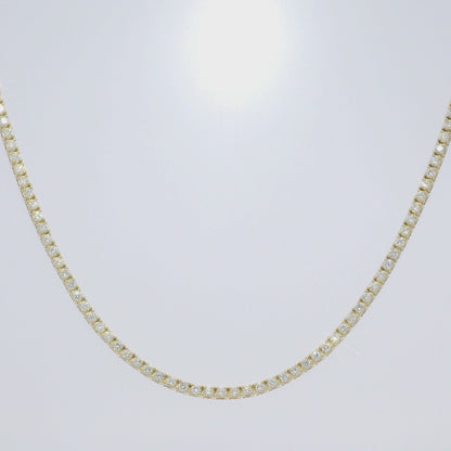 14k Yellow Gold Natural Round Brilliant Cut Diamond Tennis Necklace