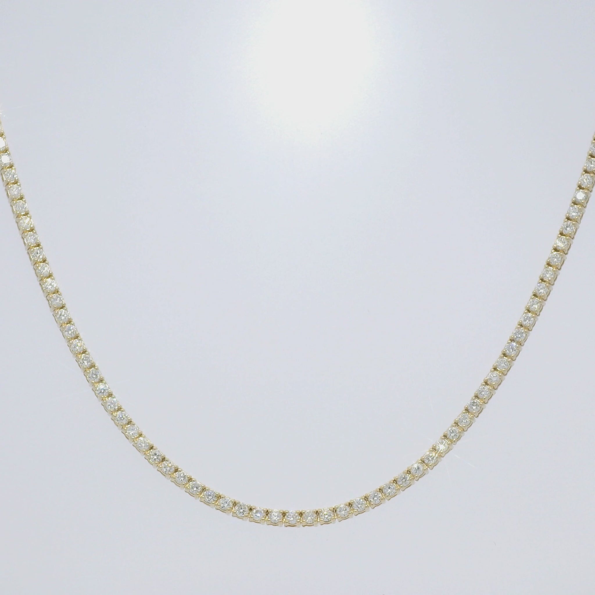 14k Yellow Gold Natural Round Brilliant Cut Diamond Tennis Necklace