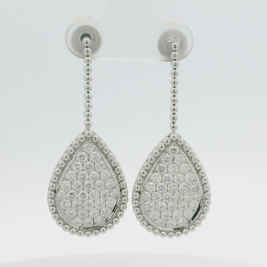 18k White Gold Natural Diamond Pave Teardrop Earrings