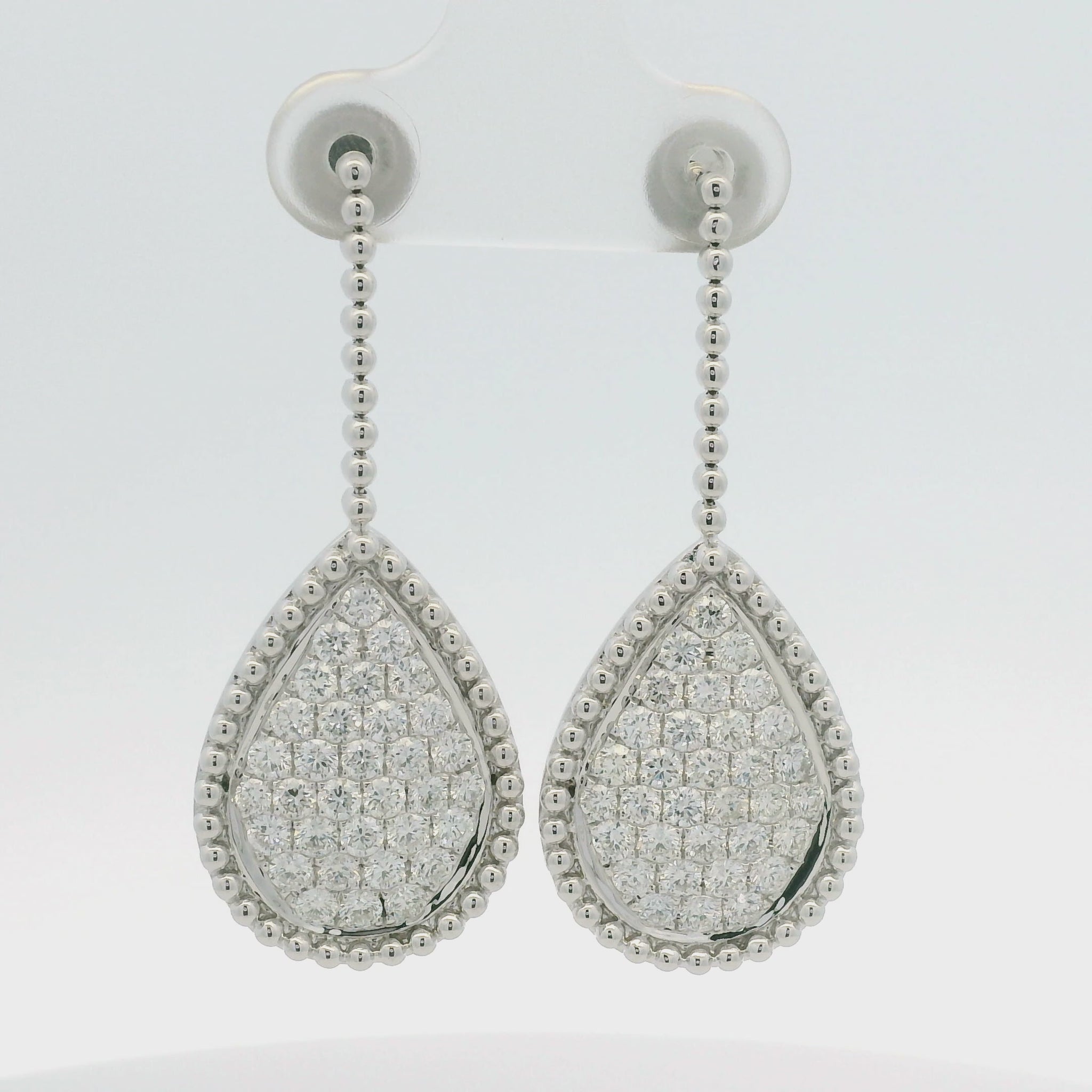 18k White Gold Natural Diamond Pave Teardrop Earrings