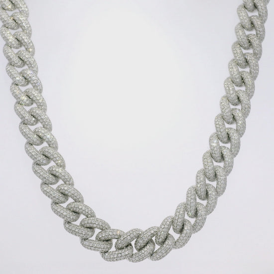 14k White Gold Natural Diamond Pave Cuban Link Necklace