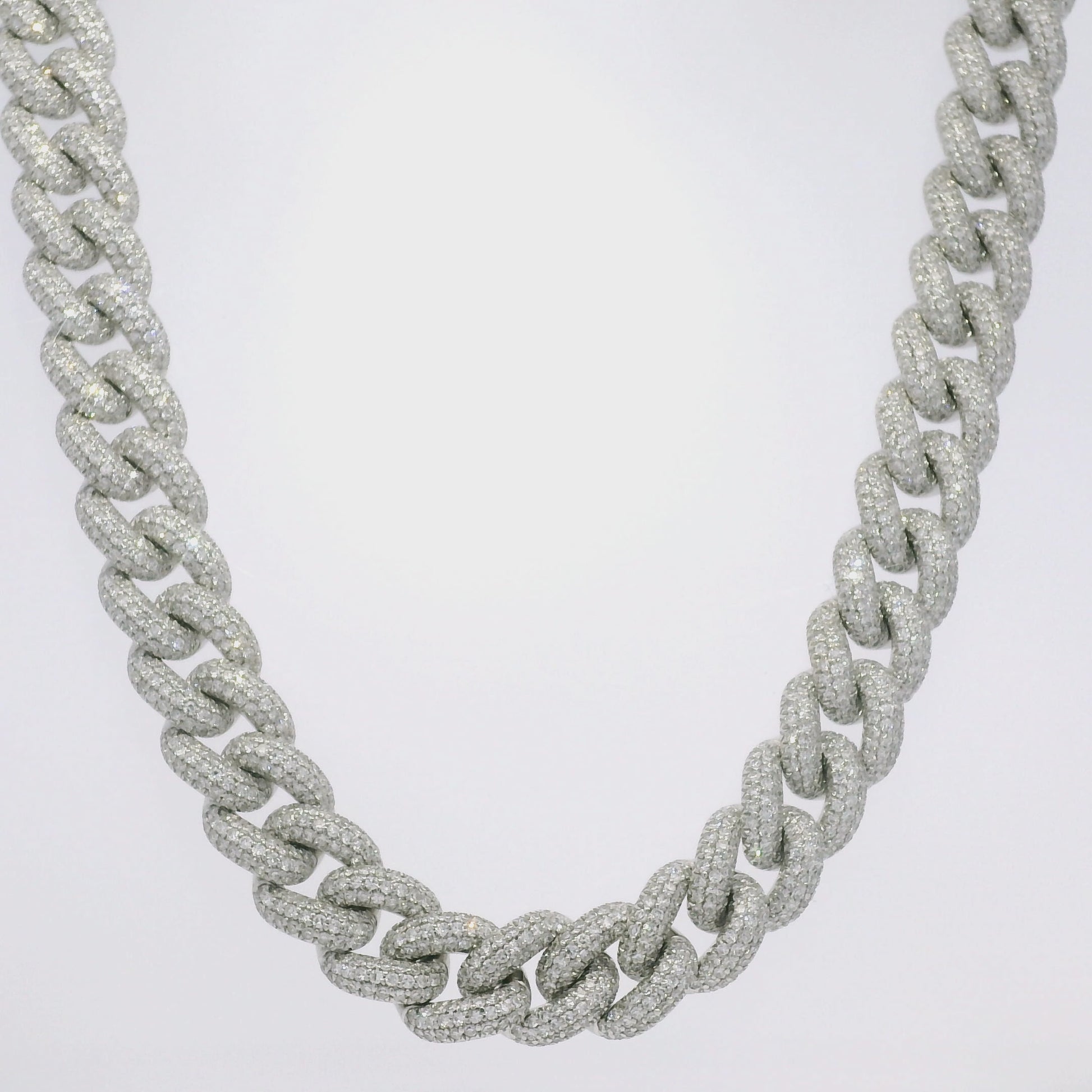 14k White Gold Natural Diamond Pave Cuban Link Necklace