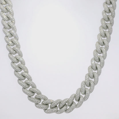 14k White Gold Natural Diamond Pave Cuban Link Necklace