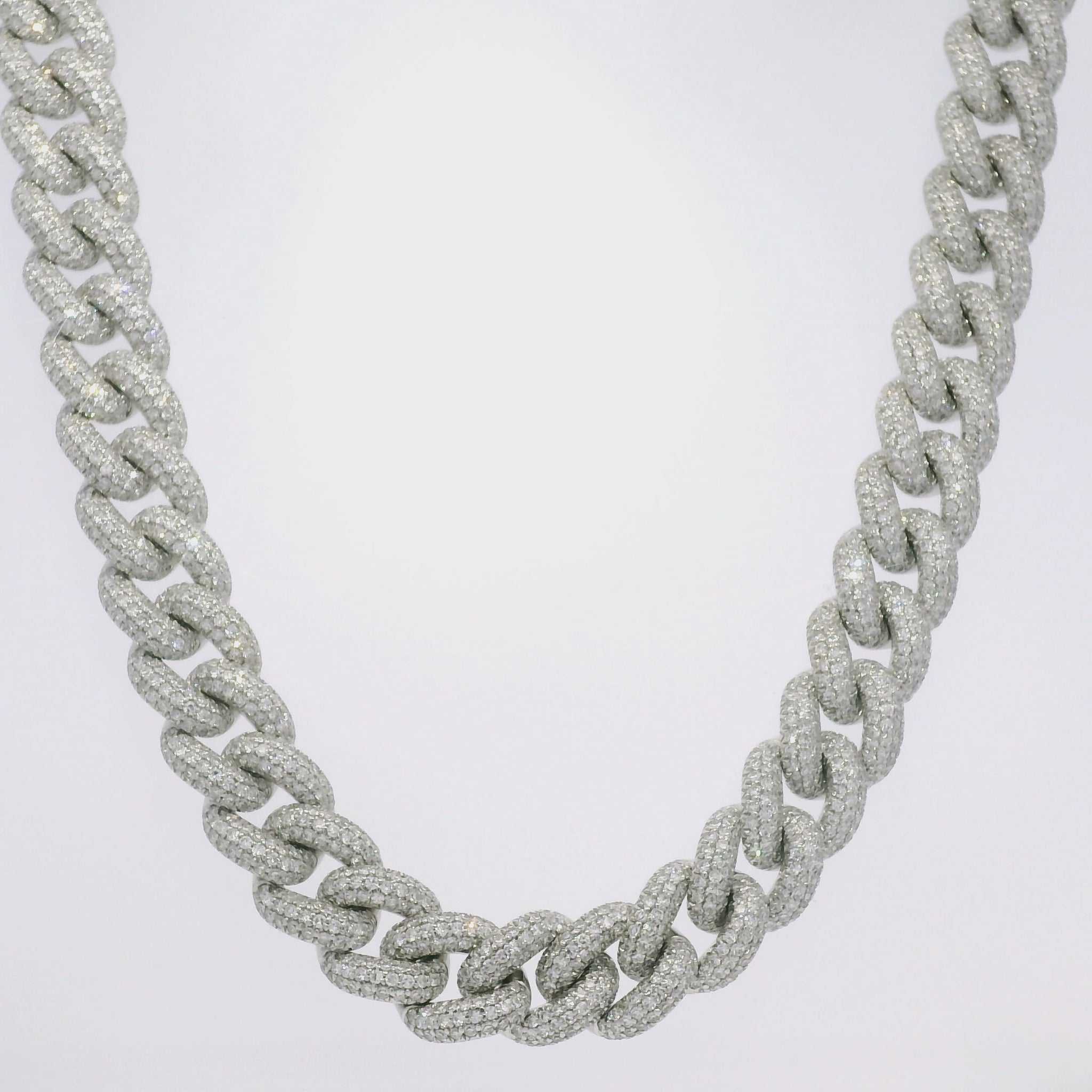 14k White Gold Natural Diamond Pave Cuban Link Necklace