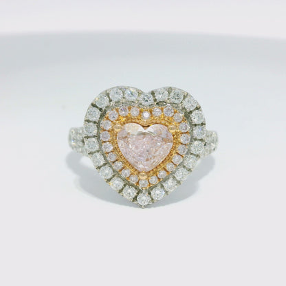 GIA 18k White Gold Natural Light Pink 1.03 Carat Heart Shaped Diamond Double Halo Ring