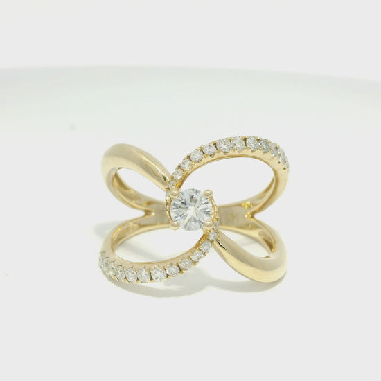 14k Yellow Gold Natural Round Brilliant Cut Diamond Open Swirl Ring