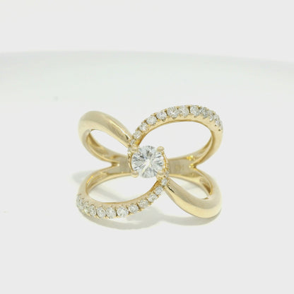 14k Yellow Gold Natural Round Brilliant Cut Diamond Open Swirl Ring