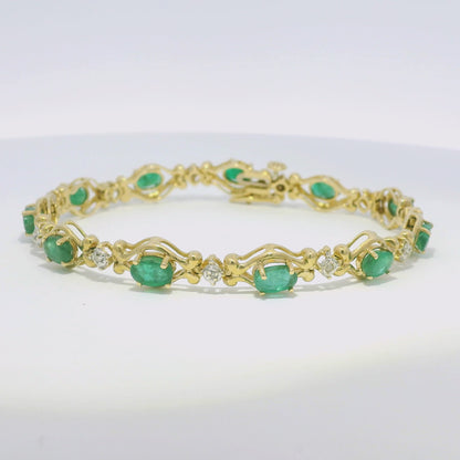 14k Yellow Gold Oval Emerald & Diamond Bracelet